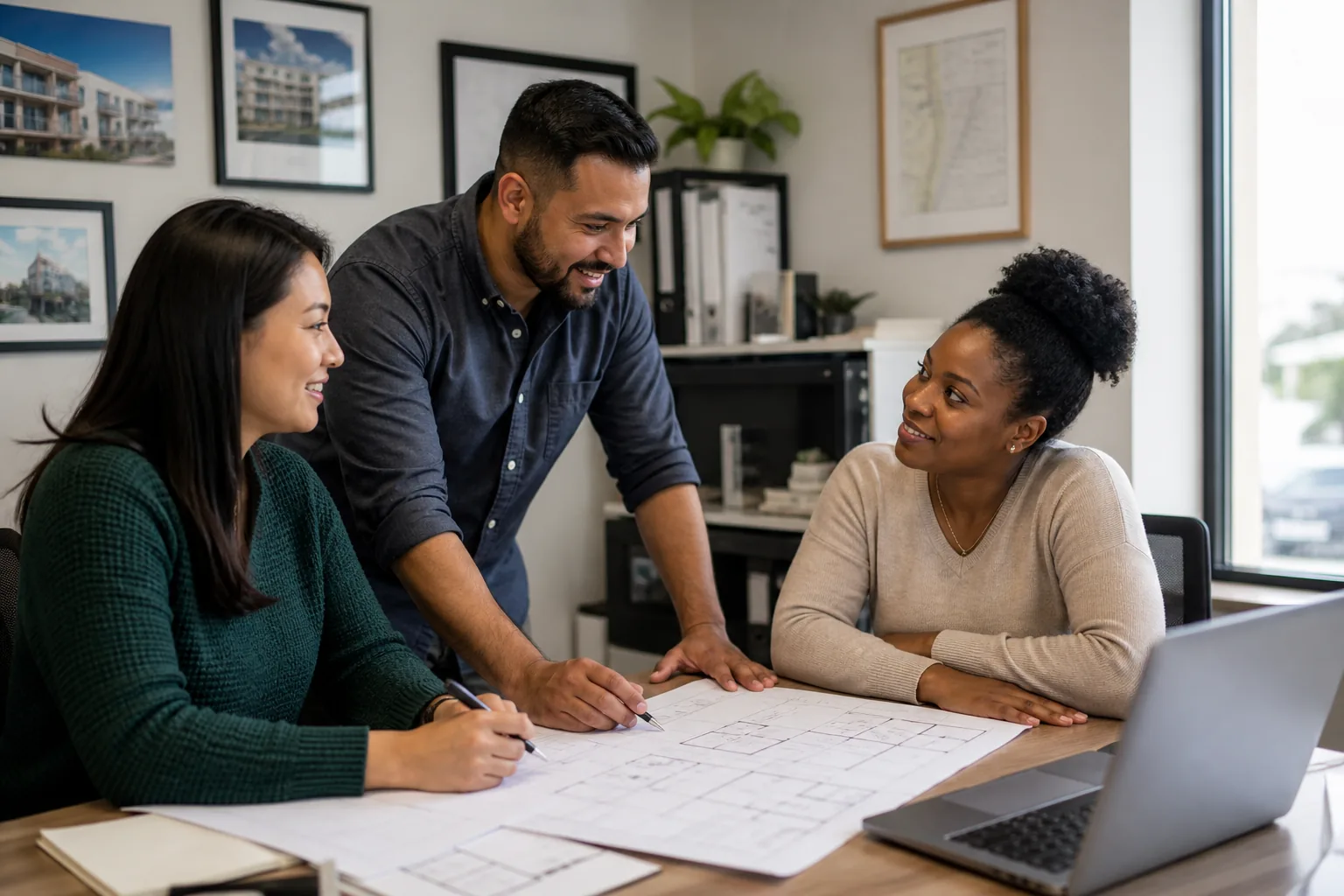Property operations team collaborating in a local office