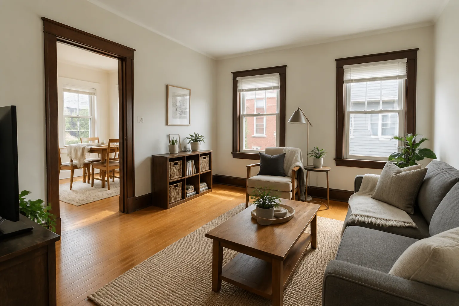 Comfortable residential living room representing a Buffalo housing search