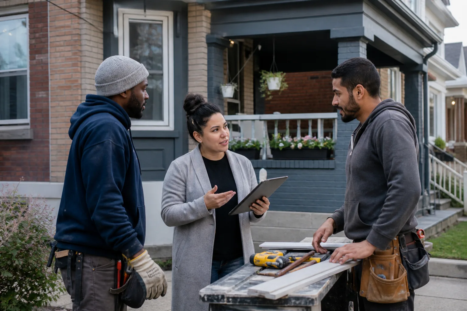 People discussing property-related work opportunities